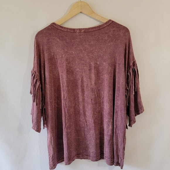 Blue Buttercup Women Burnout Red Fringe Top Sz M Boho Grunge Festival Minimalist - Picture 2 of 12
